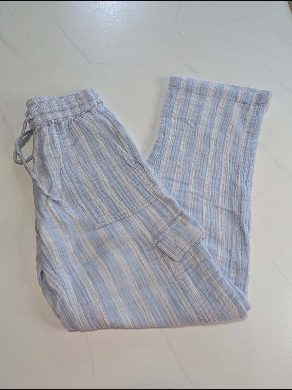 Aeropostale Women’s Striped Gauze Cargo Pants Wide Leg Drawstring Boho Beach, XS